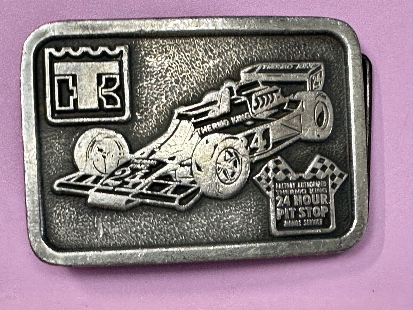 TK Thermo King - Indy Motor Speedway 24 hour pit stop Vintage Belt Buckle