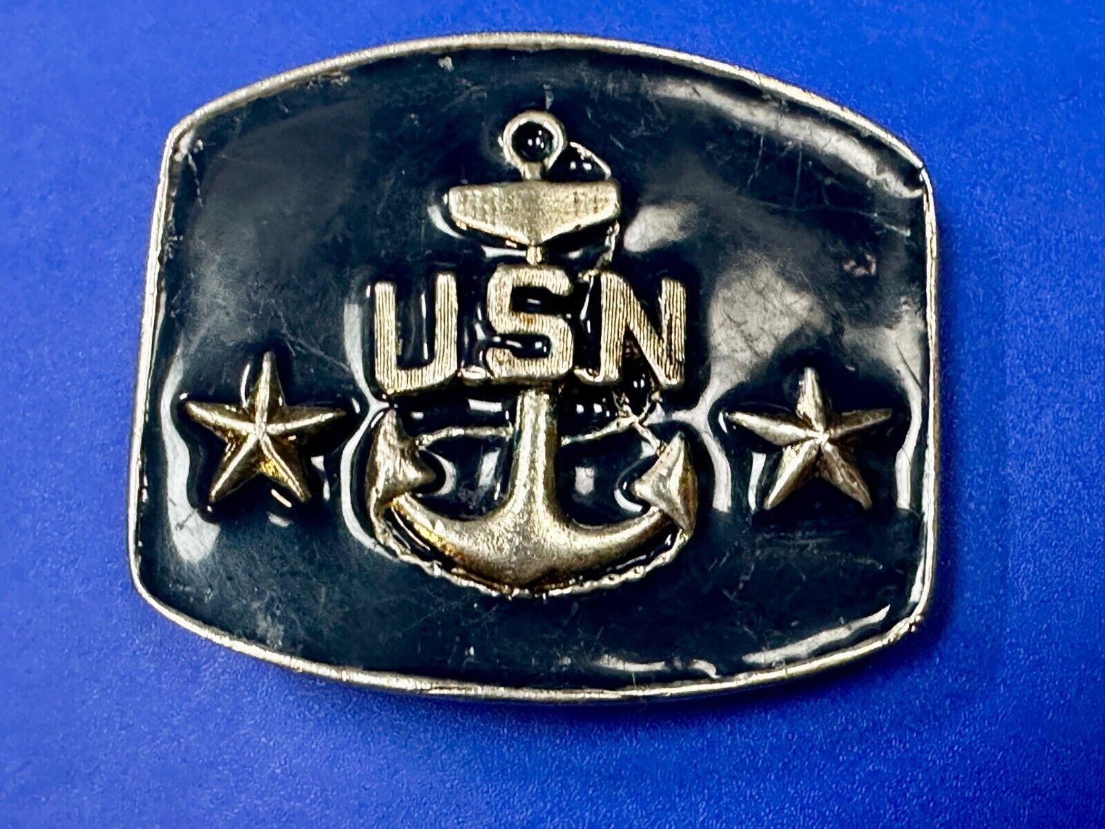 USN United States Navy Anchor Naval Military Forces Two Stars Belt Buckle