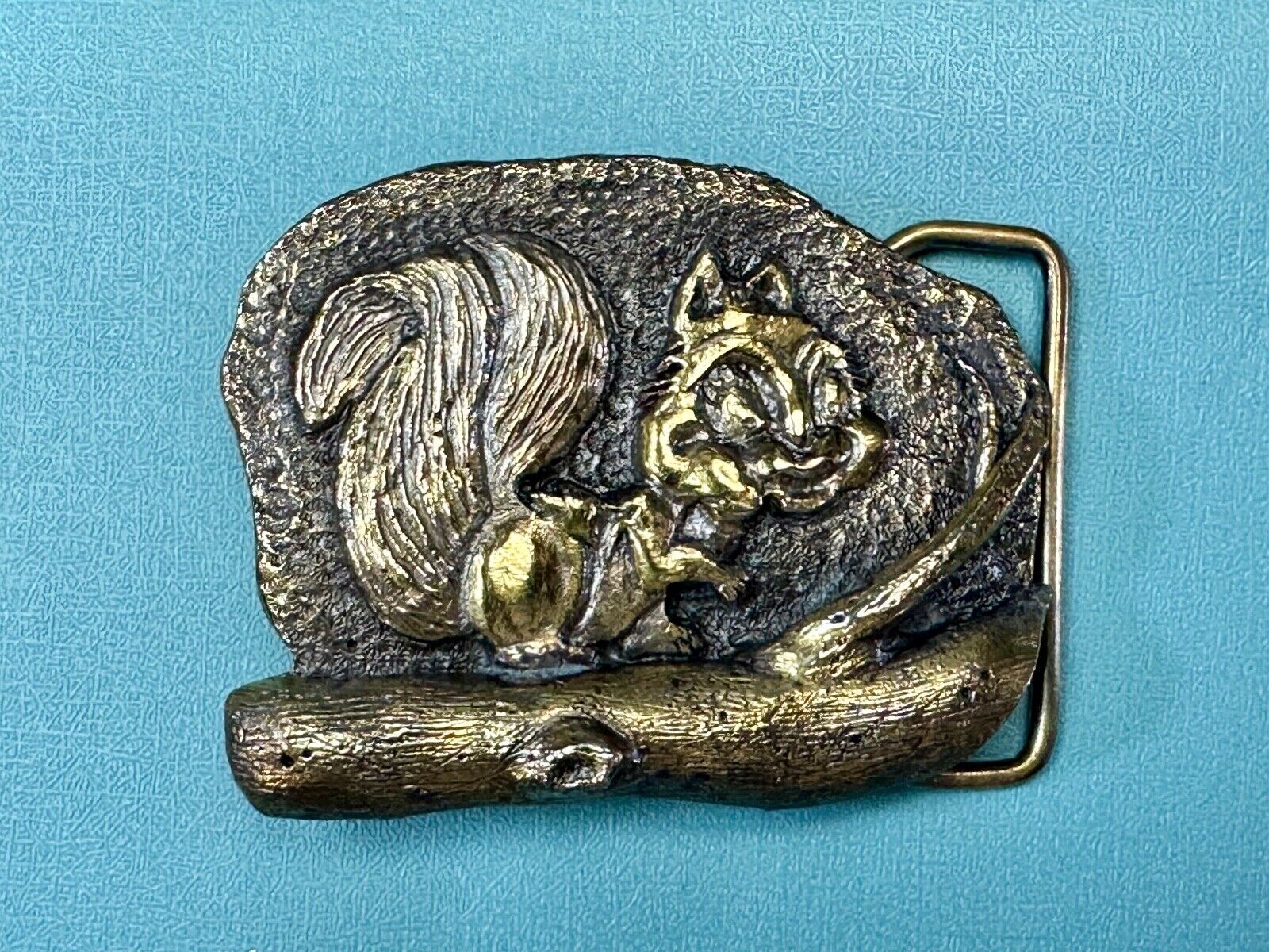 Adorable Chipmunk on tree branch vintage belt buckle by M&M Chicago