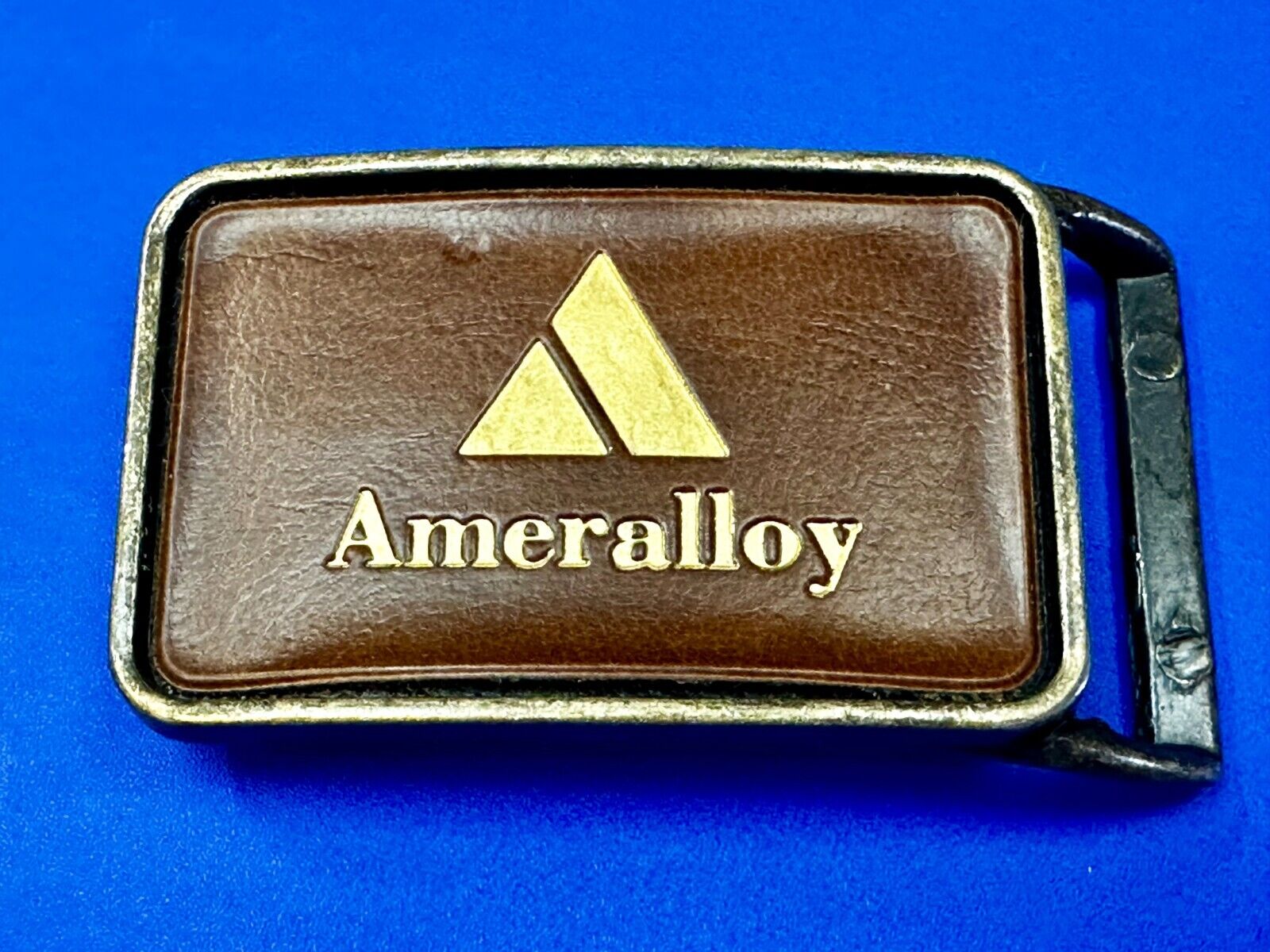 Ameralloy Steel Corporation Advertisement Leather on Metal Belt Buckle