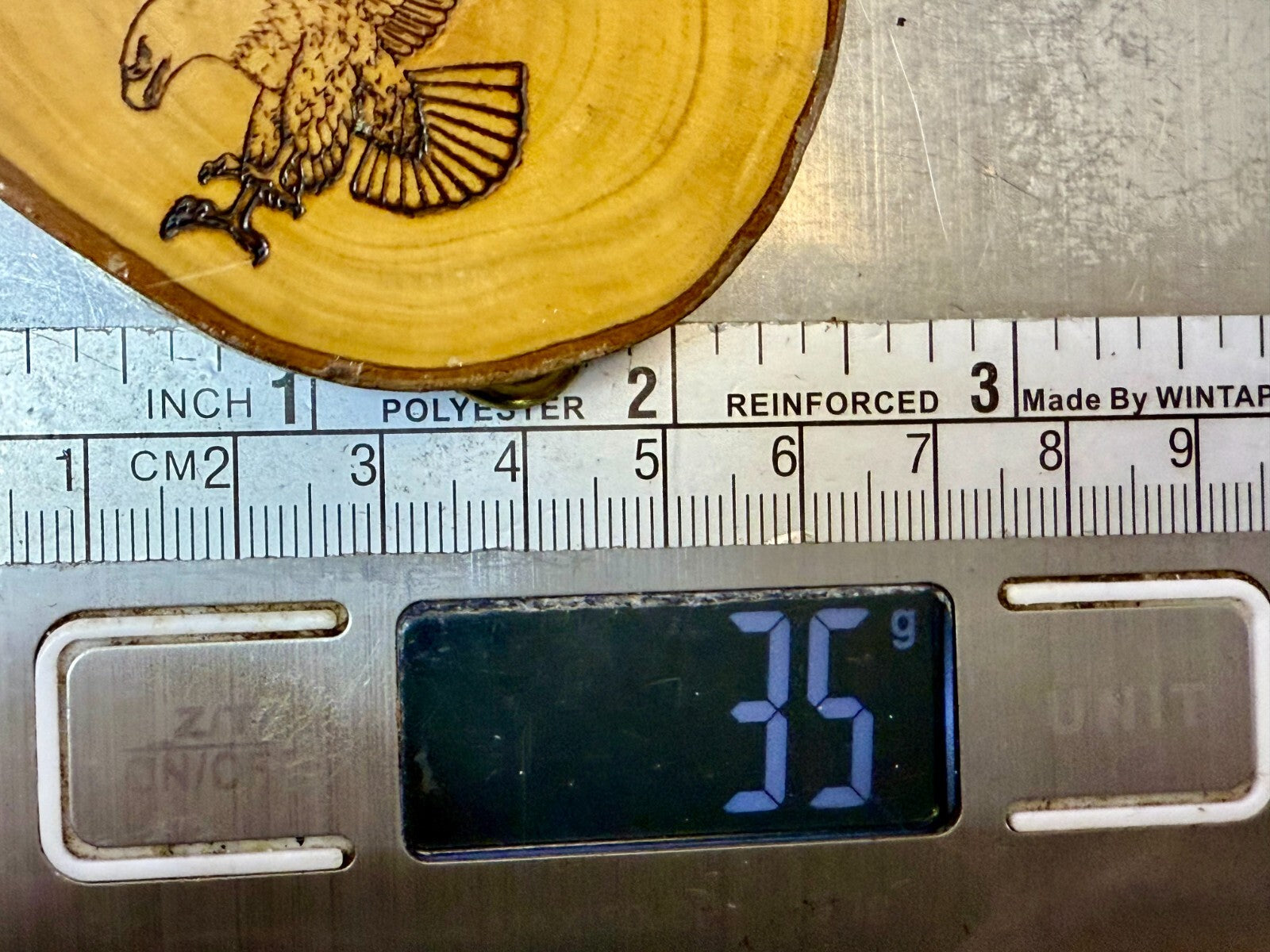 American Bald Eagle Hunting Diving Etching Picture On Wood Log Belt Buckle