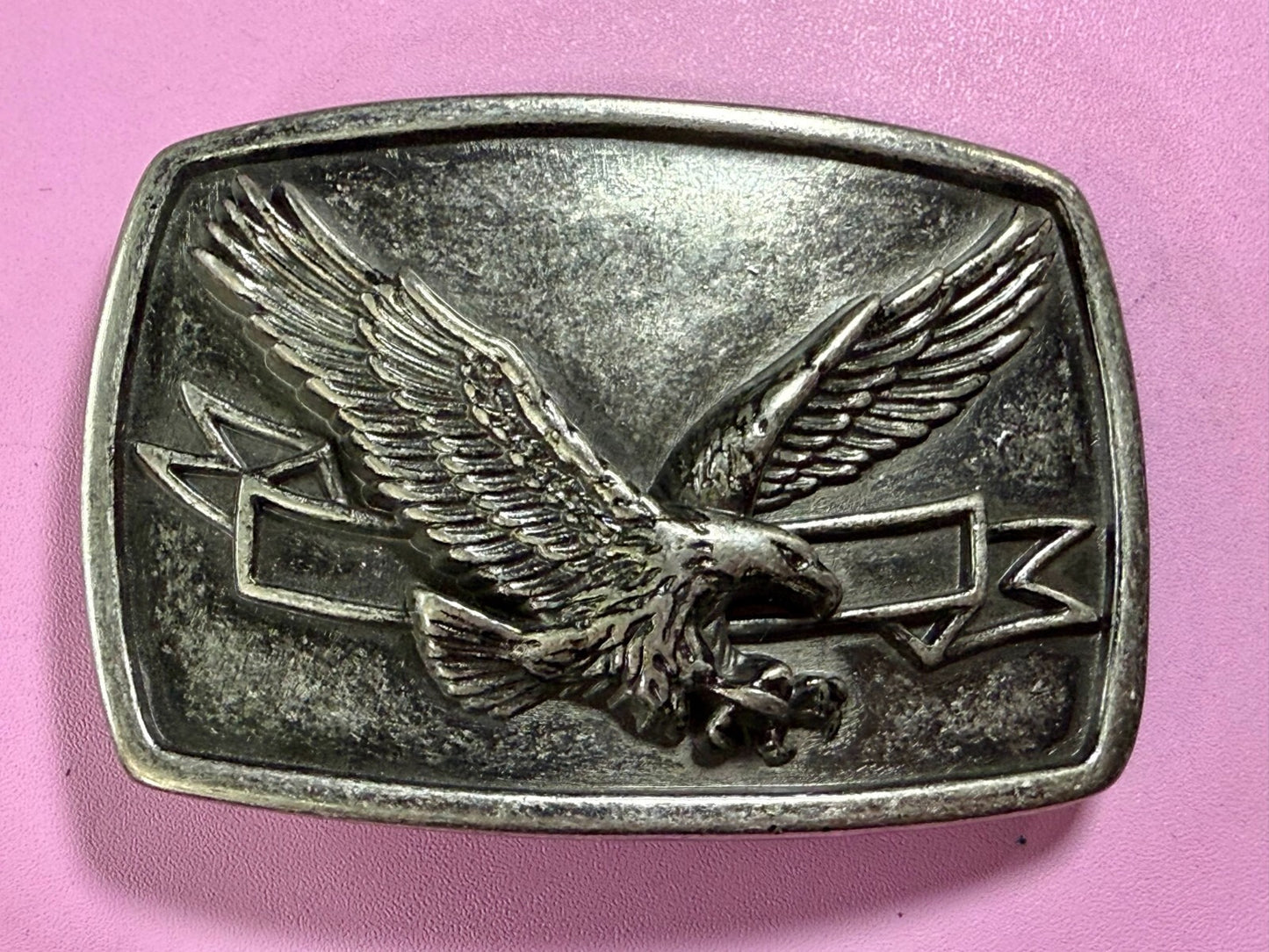 American Bald Eagle Flying Diving With Award Ribbon Vintage Belt Buckle