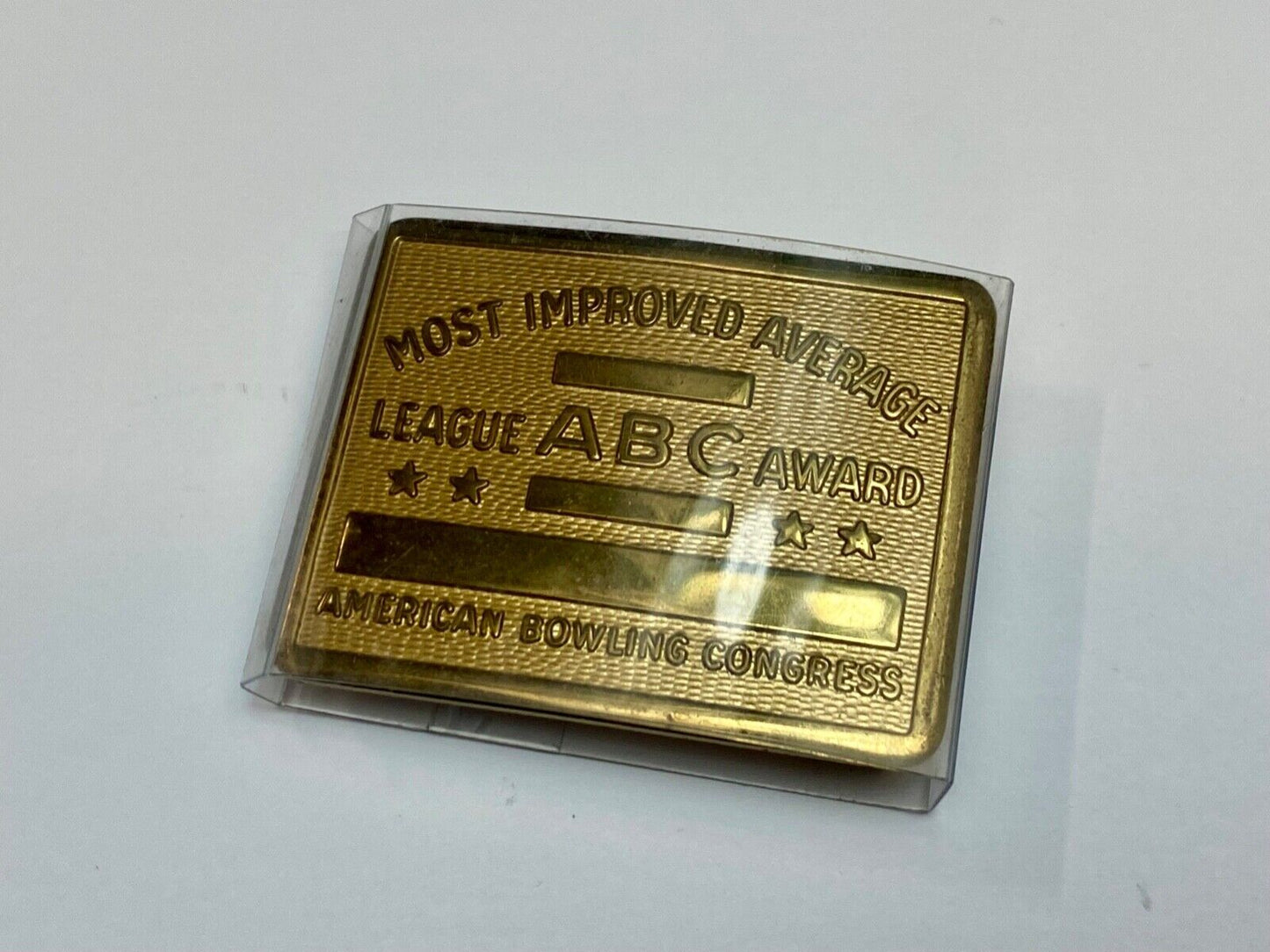 ABC Bowling League Award - NOT engraved most improved trophy NOS  belt buckle