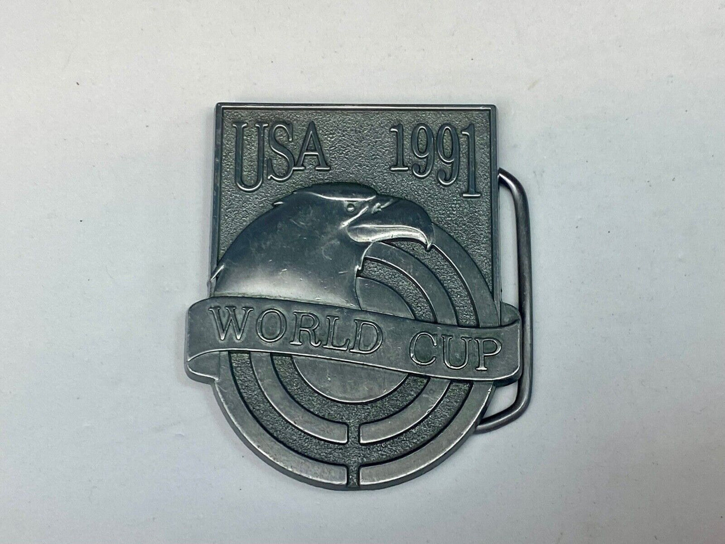 Usa 1991 World Cup Patriotic Eagle On Front, Silver/Pewter Colored Belt Buckle 