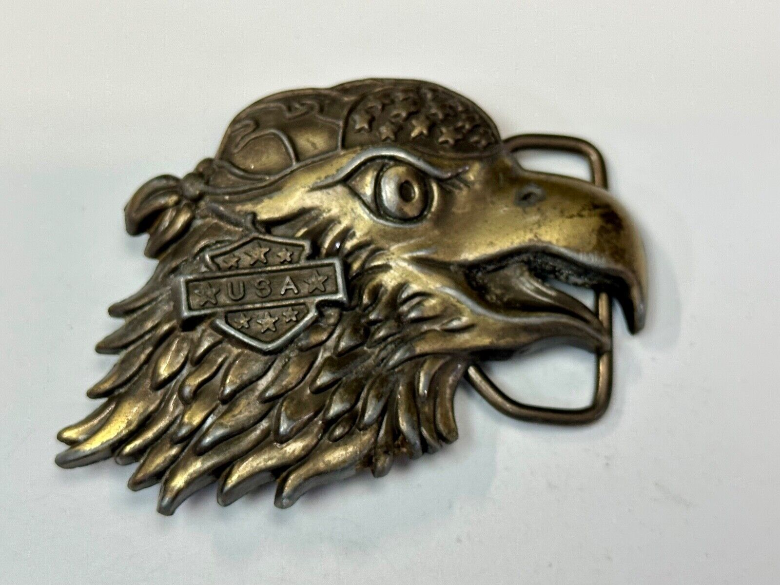 Bikers Eagle USA Motorcycle Rider figural cutout Head beak bandana belt buckle