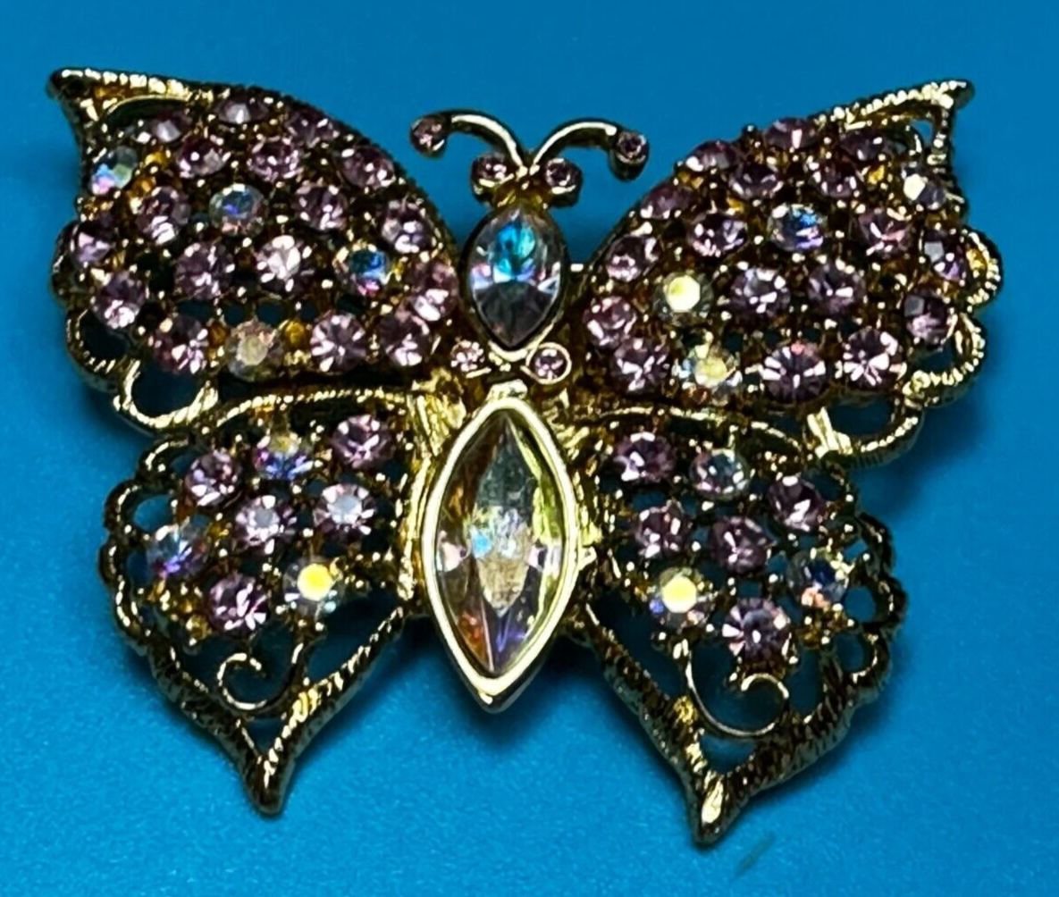 Aurora Borealis Butterfly Jeweled Insect Figural Brooch Pin Signed By Graziano