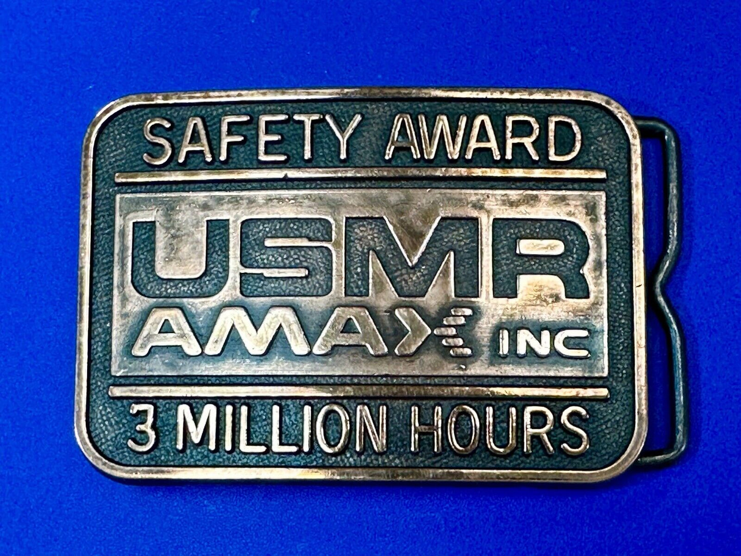 USMR AMAX inc 3 million safety award vintage belt buckle by RJ