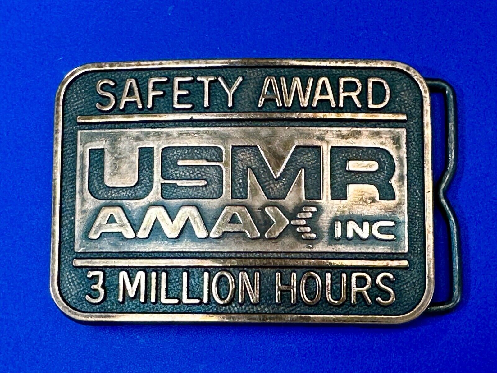 USMR AMAX inc 3 million safety award vintage belt buckle by RJ