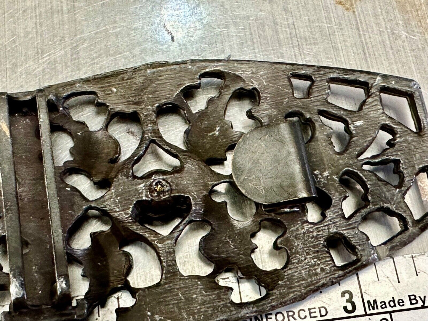 antique three rhinestone's on skeleton belt buckle