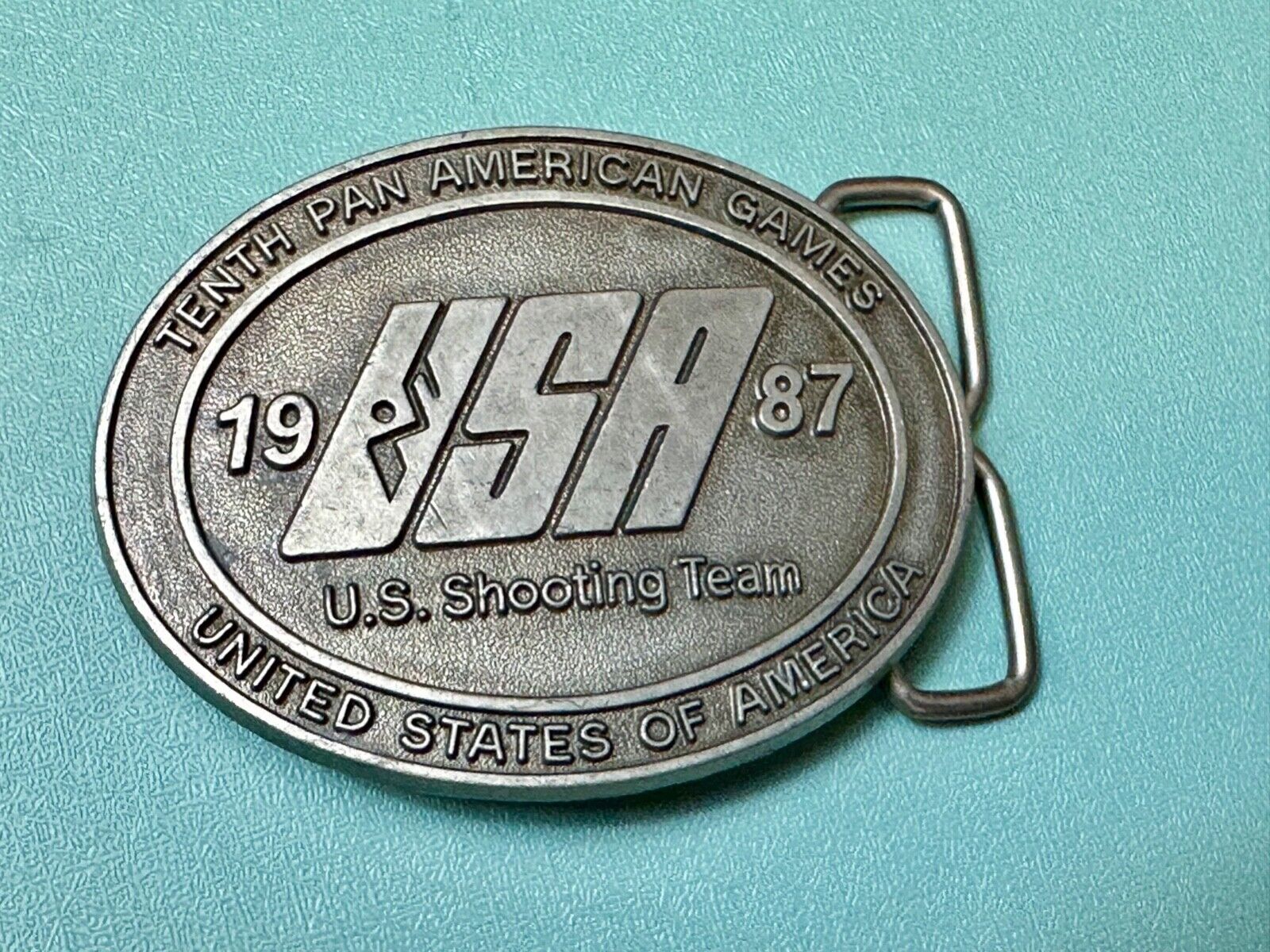1987 US olympic shooting team olympics 10th Pan Am Games belt buckle