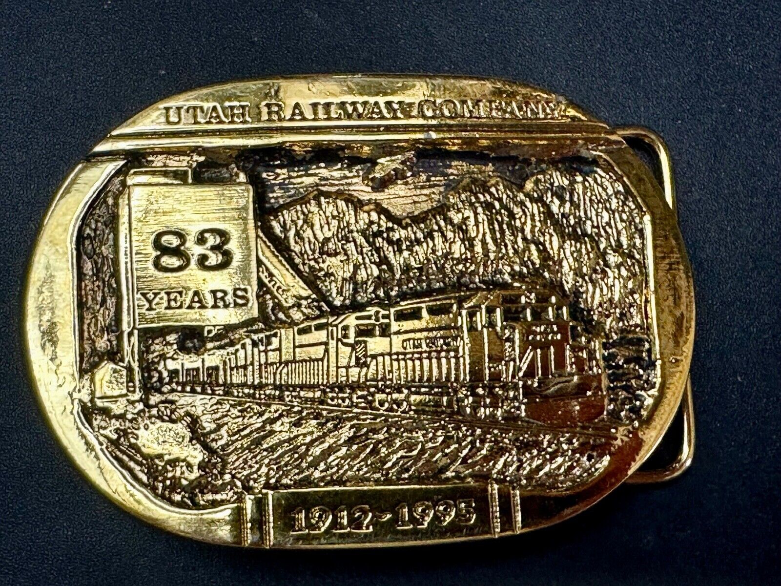 Utah Railway Co Vtg Train Railroad 83 Years Gary Prazen Bronze Art Belt Buckle