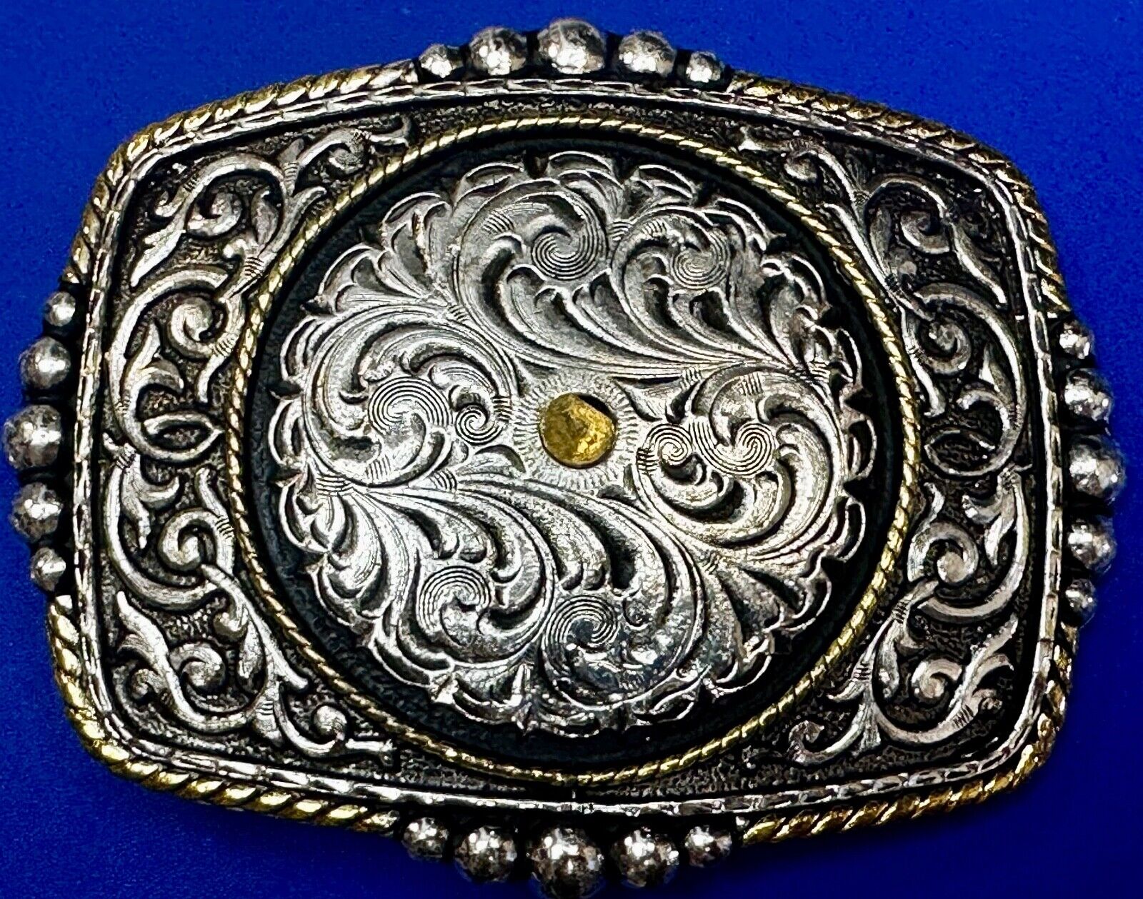 Authentic Silver Plated Western Cowboys flower swirl design Large Belt Buckle