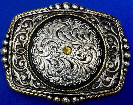 Authentic Silver Plated Western Cowboys flower swirl design Large Belt Buckle