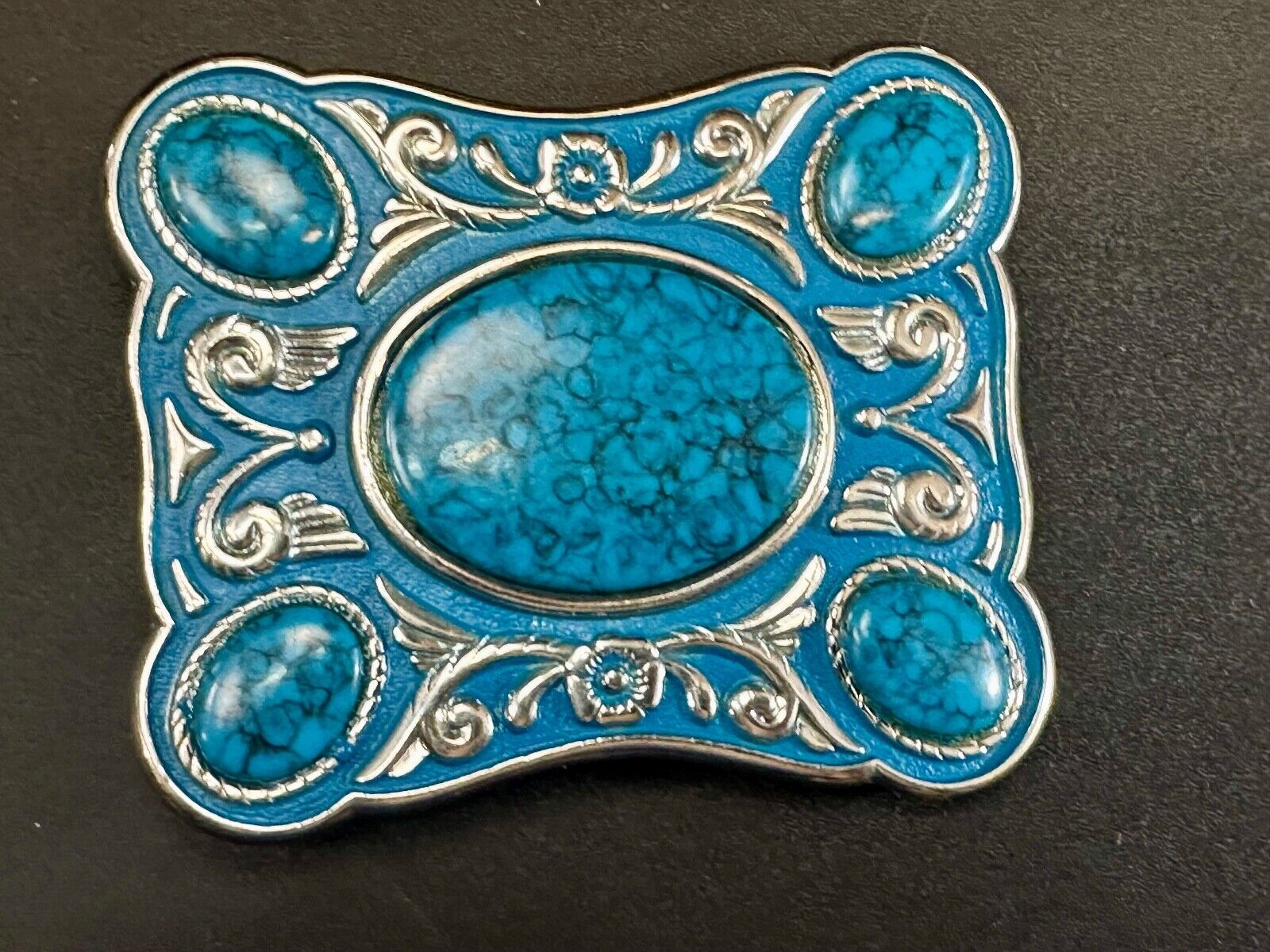 Turquoise Colored Cabochon Stones on Silver Tone Southwestern belt buckle