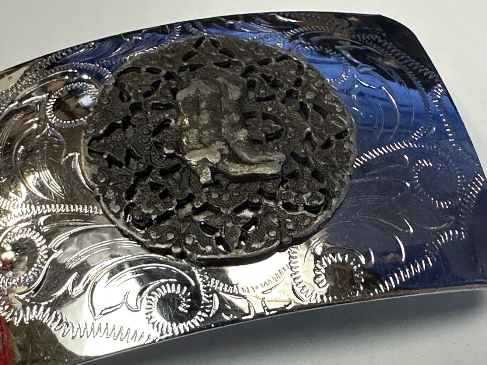 Vintage Cowboy Boots western flower swirl design belt buckle