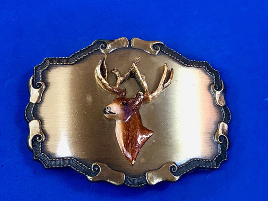 Vintage 1977 Raintree deer antlers belt buckle Hunting gift Western framed 