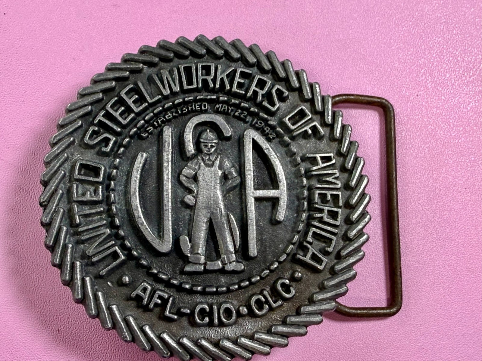 United Steelworkers of America USWA Union Est. 1942 CAPP & KNUDSEN Belt Buckle