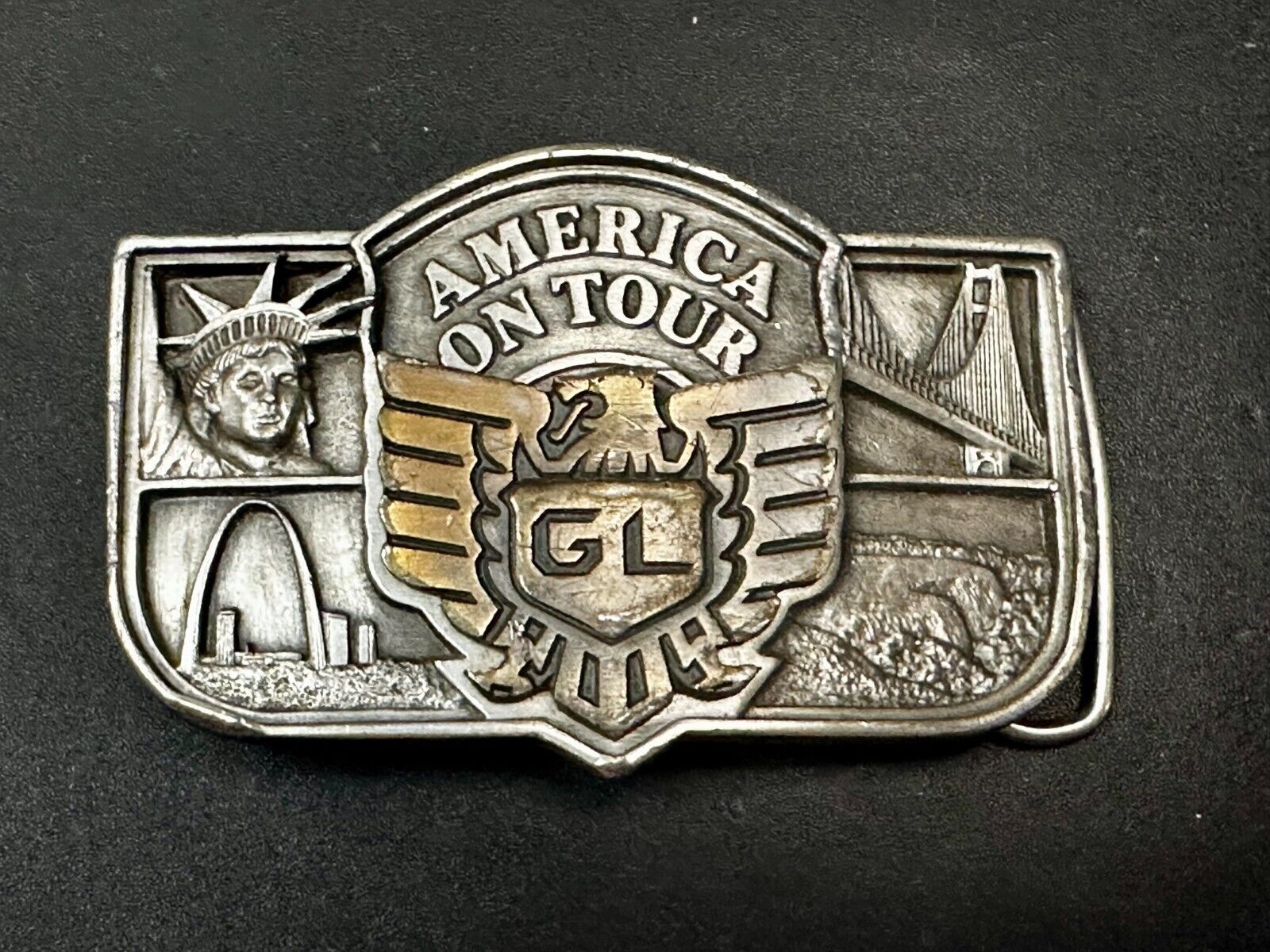 America On Tour GL Honda Gold Wing Motorcycle Tour Brookfield Belt Buckle