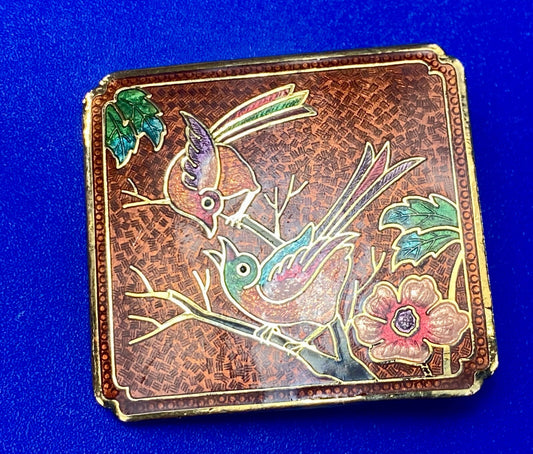 Vintage Cloisonne Floral Theme Art Bird on the Branch Flower Belt Buckle