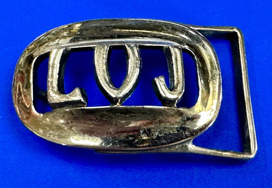 Vintage LVJ LUJ gold tone block letters cutout belt buckle