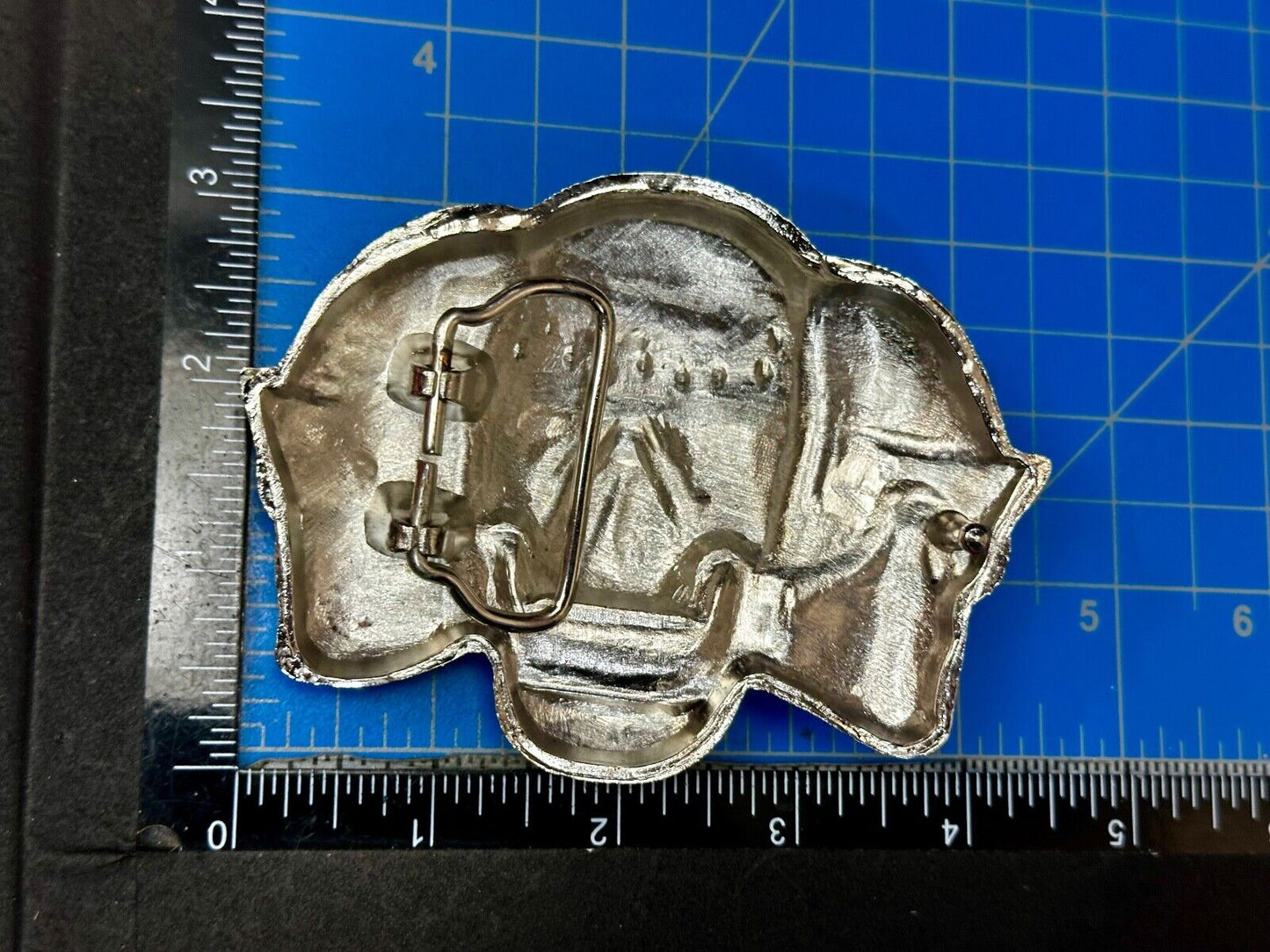Three Skull's Heads Rhinestone Accented W/ Blue Shades Silver Tone Belt Buckle