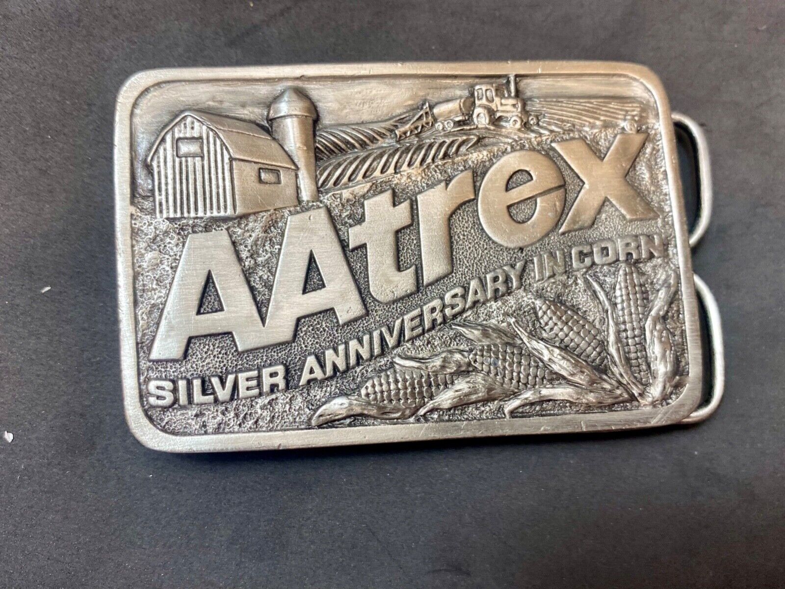 AAtrex Silver Anniversary in Corn Belt Buckle 3.5" Herbicide Farming Farm Barn