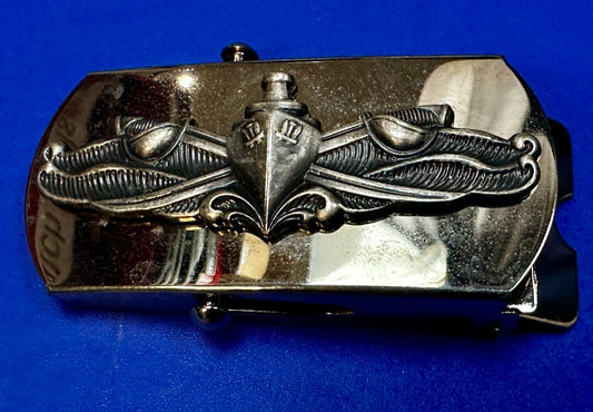 US Navy Naval Surface Warfare Army Solid Brass Silver Tone Vanguard Belt Buckle
