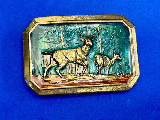 Vintage 1976 Deer With Doe In Nature - By The Great American Belt Buckle Co 