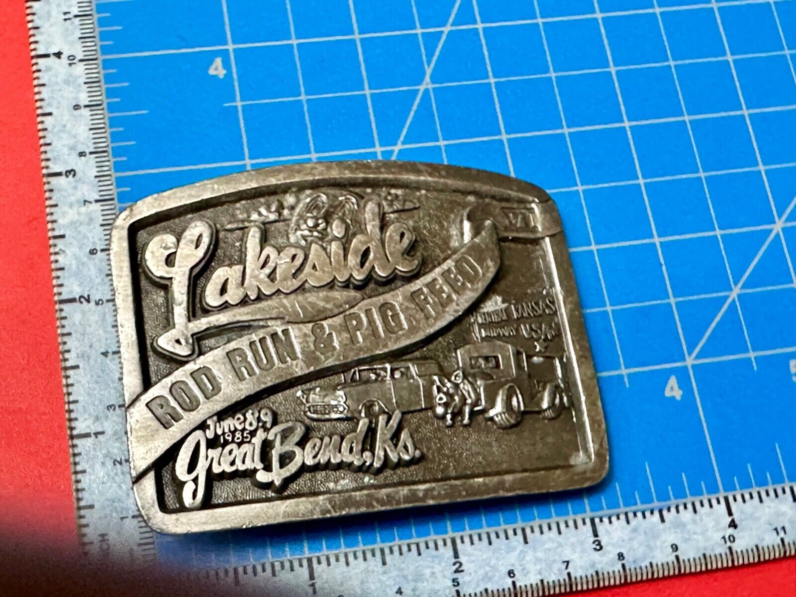 Vintage Kansas Lakeside Rod run and pig feed #4. Great Bend Kansas belt buckle