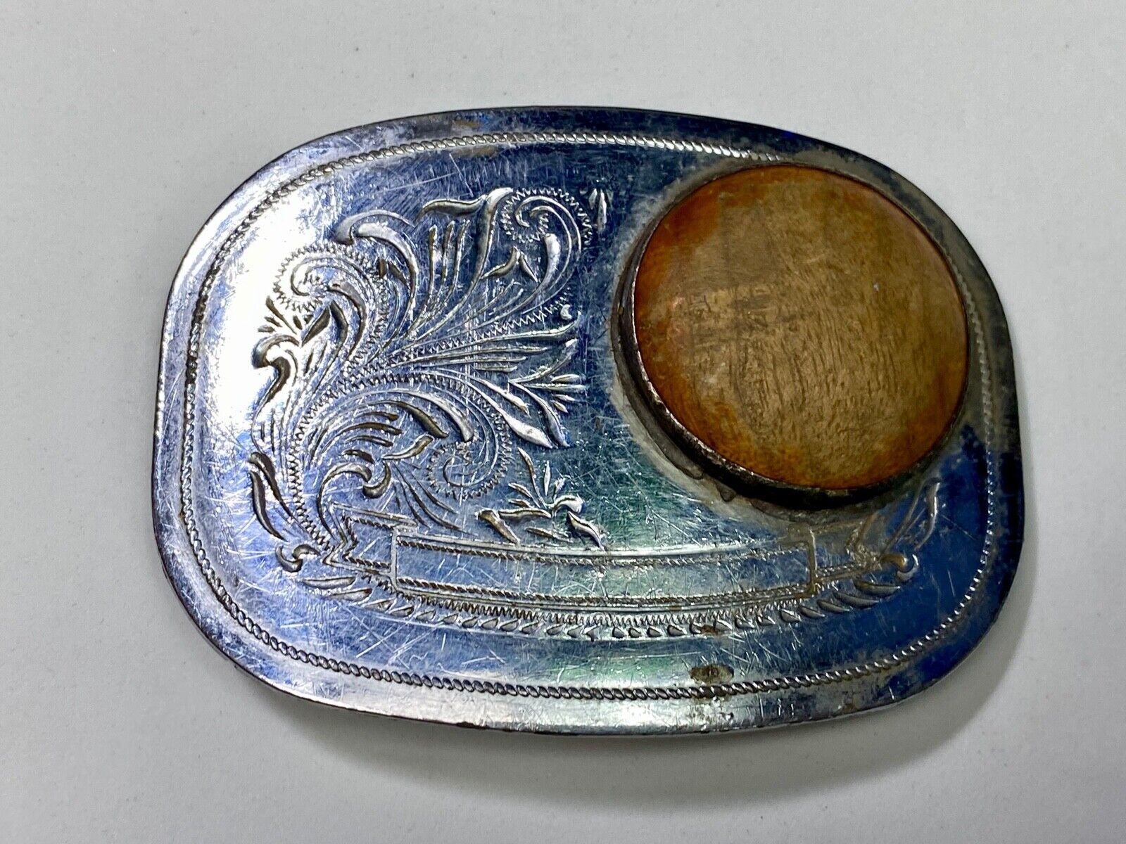 Very Different Wood Centerpiece On Western Flower Swirl Blank Ribbon Belt Buckle