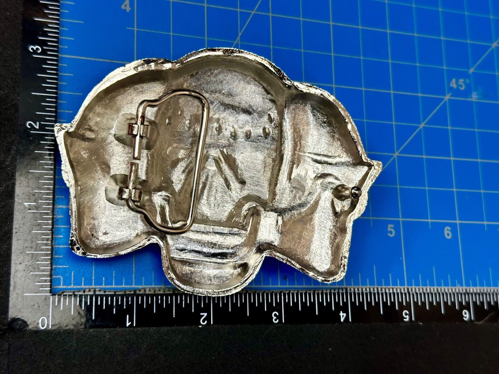 Three Skull's Heads Rhinestone Accented W/ Blue Shades Silver Tone Belt Buckle