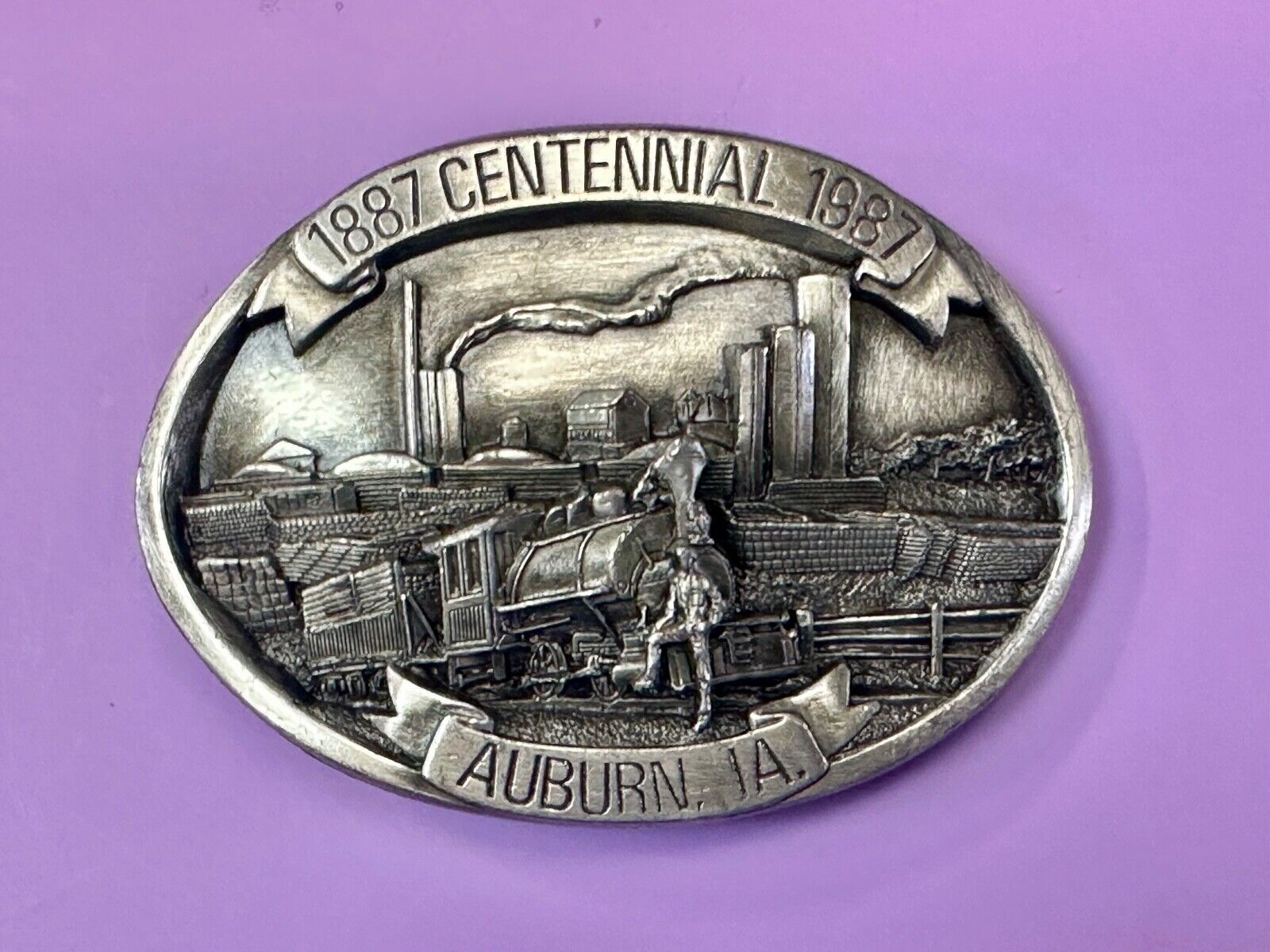 AUBURN IOWA 1887 CENTENNIAL CELEBRATION VINTAGE BELT BUCKLE