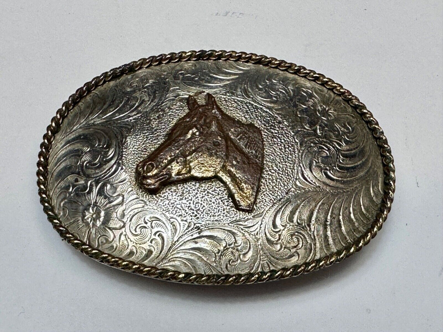 Vintage Horse HEAD Award Design Medals ornate oval two tone belt buckle