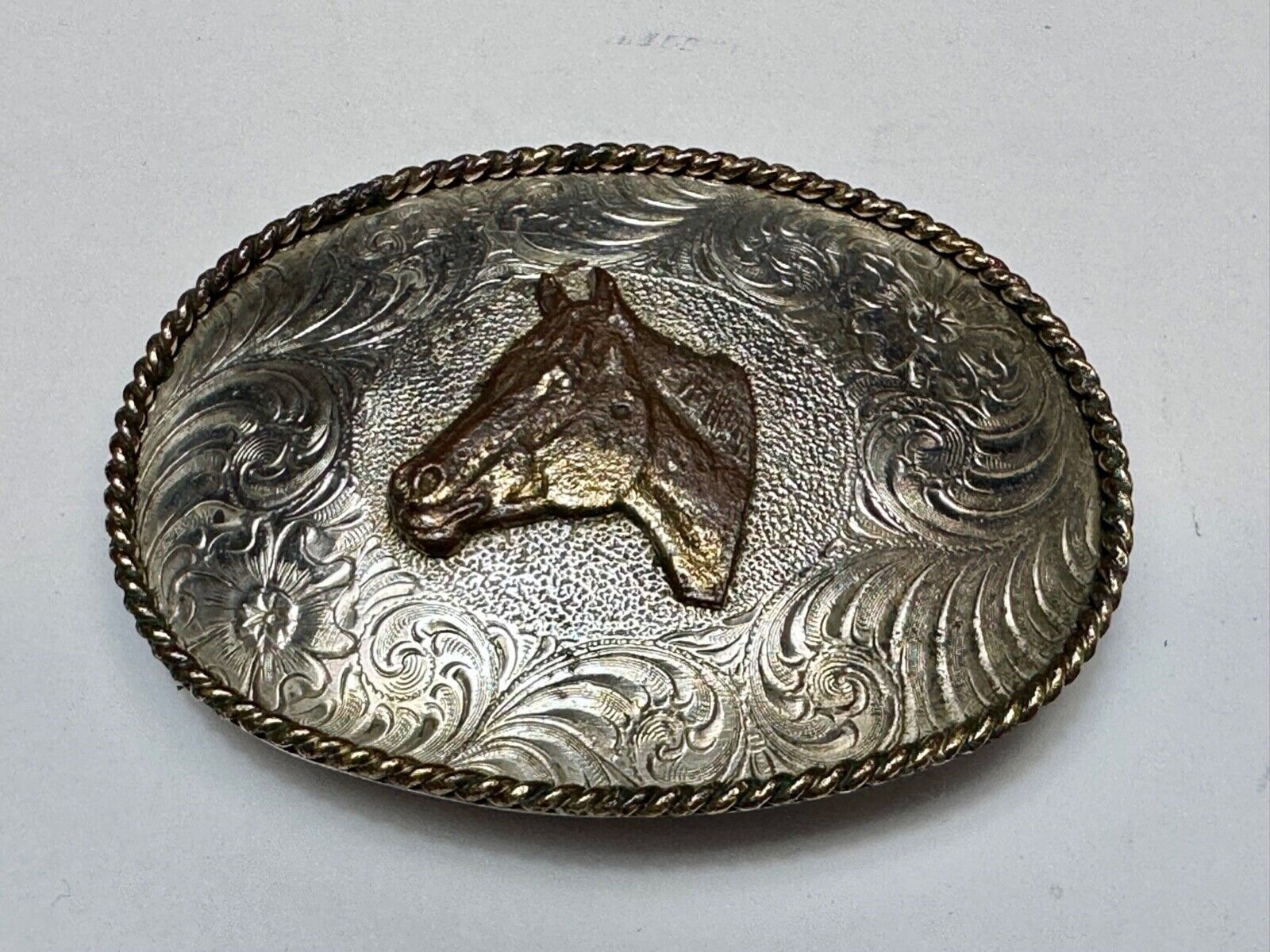 Vintage Horse HEAD Award Design Medals ornate oval two tone belt buckle