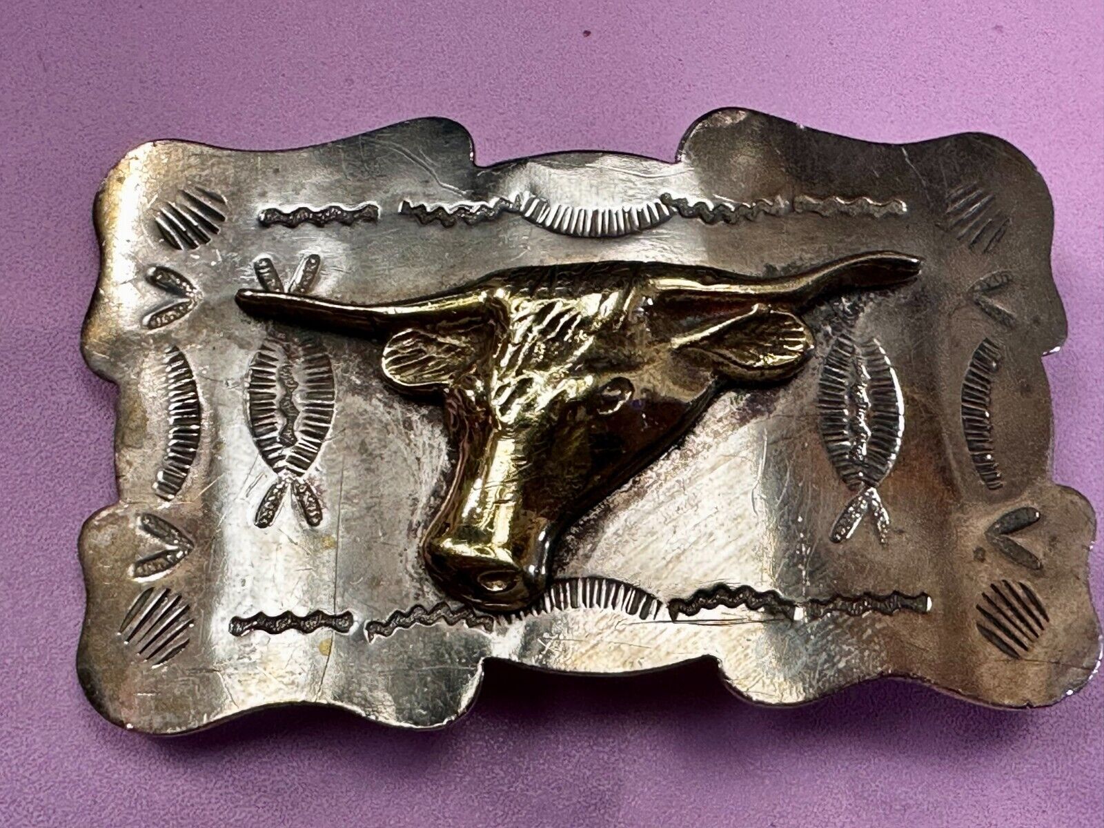 Unique Texas Longhorn Steer Bull Vintage Two Tone Rodeo Cowboy Belt Buckle