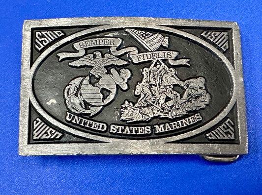 USMC Semper Fidelis vintage United States Marine Corps pure pewter belt buckle