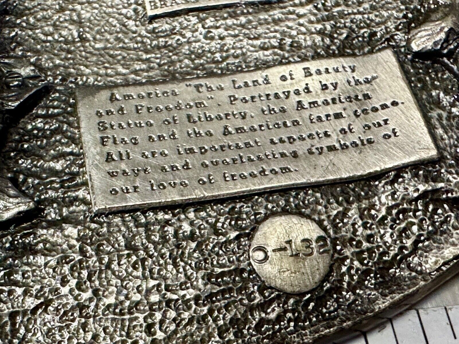 America the beautiful Patriotic United States Vintage 1983 Bergamot belt buckle