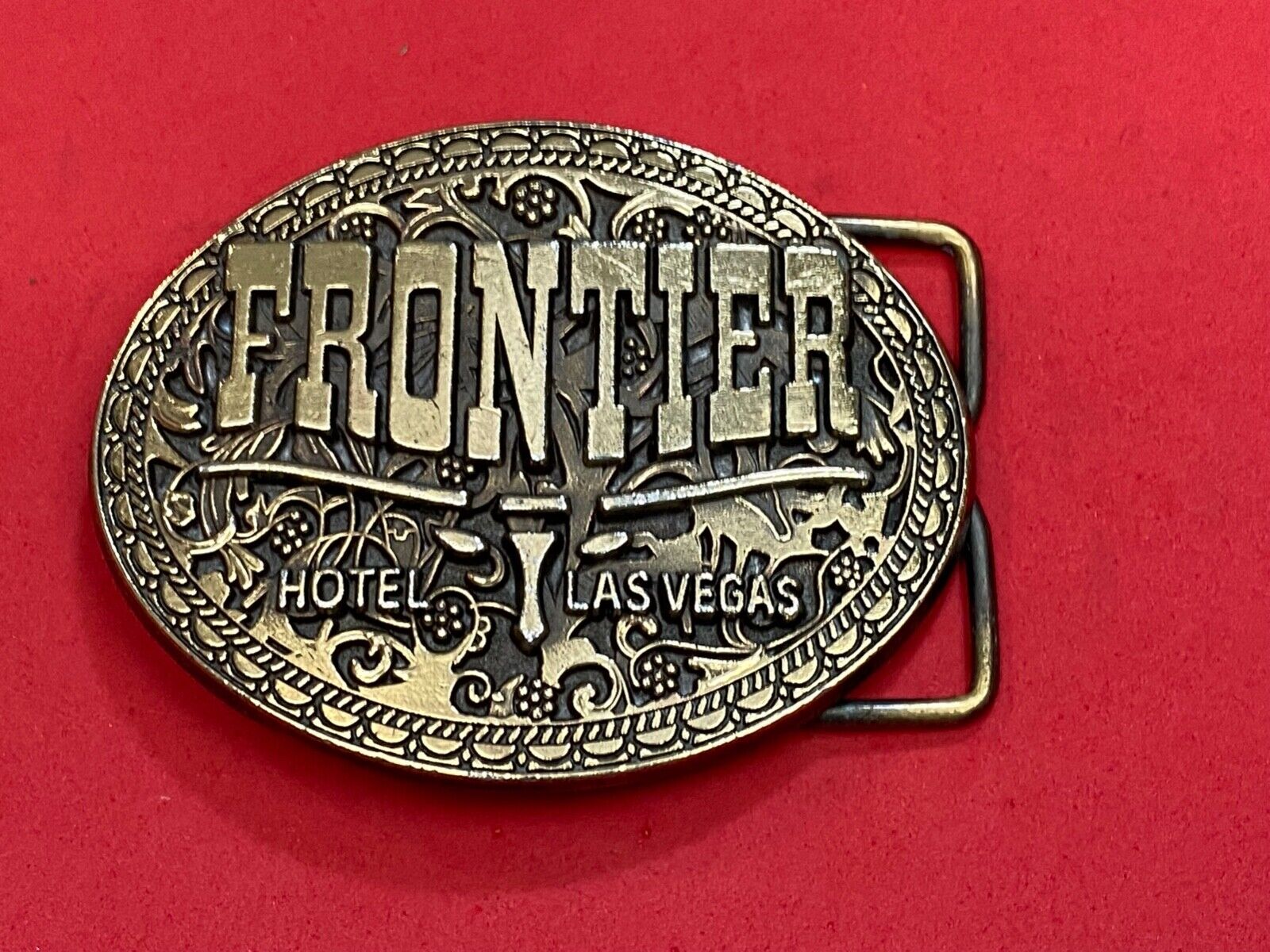 Vintage Frontier Hotel Old Las Vegas Belt Buckle Casino Nevada Western Longhorn