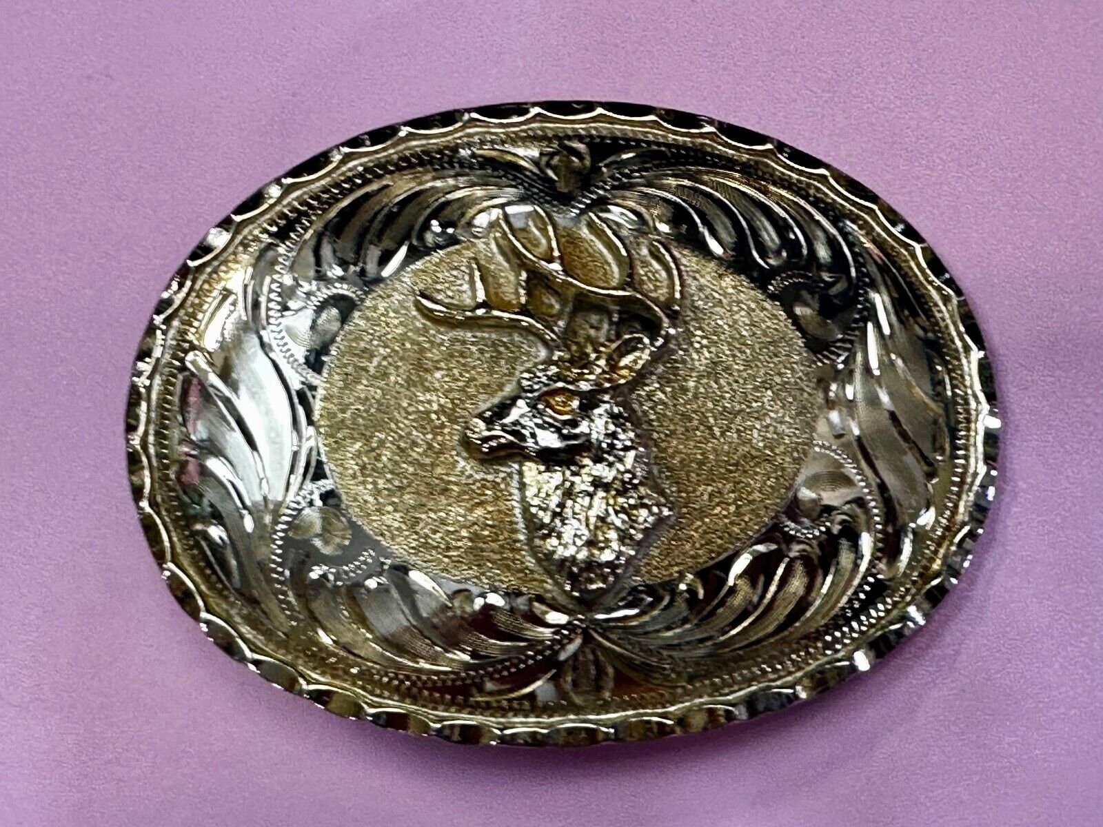 Unique Deer  Buck Elk - Ornate Alpaca Mexico Made Vintage Belt Buckle