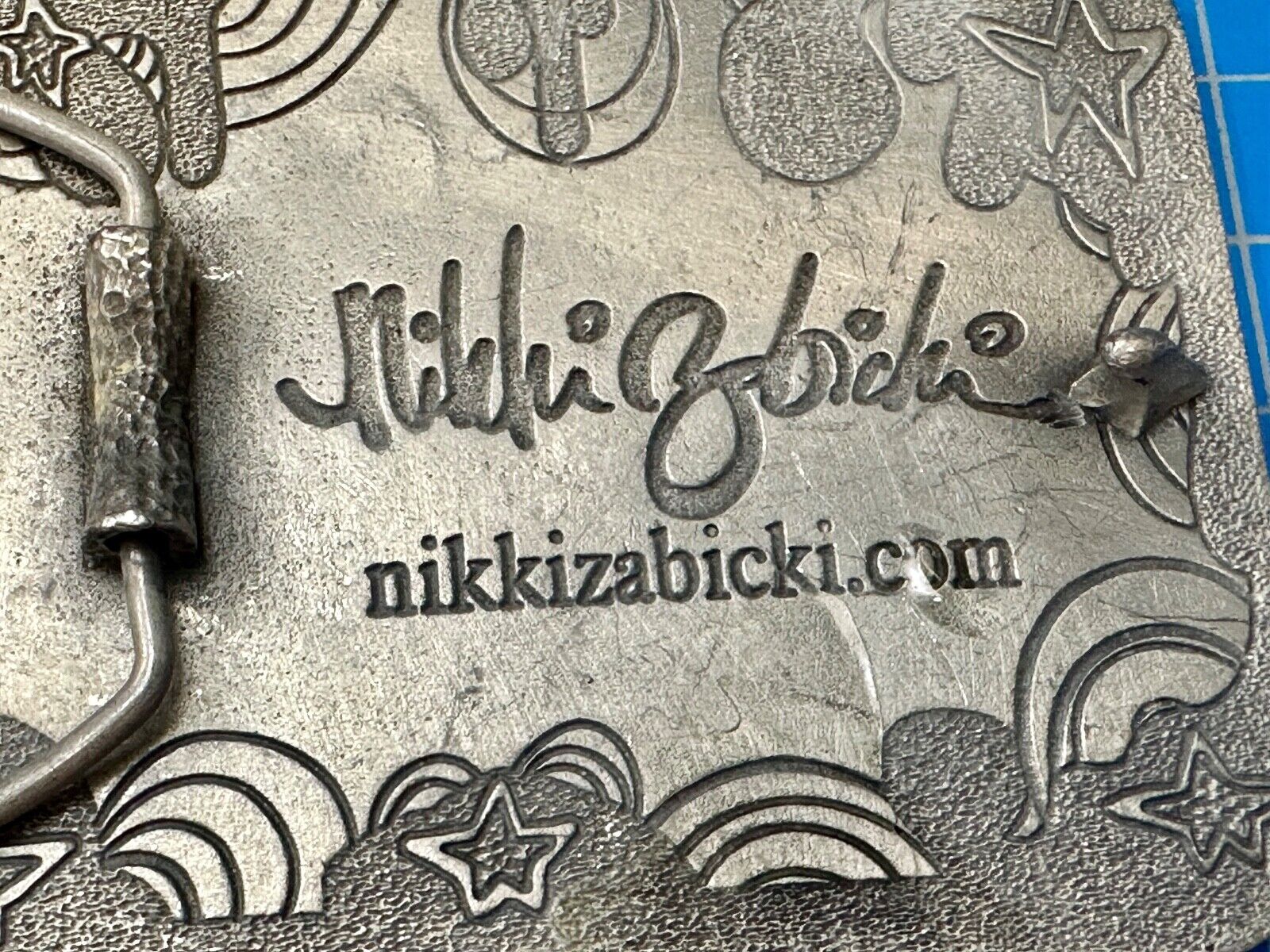 Vintage HEART with wings Mexican Collage belt buckle by artisan Nikki Zabicki