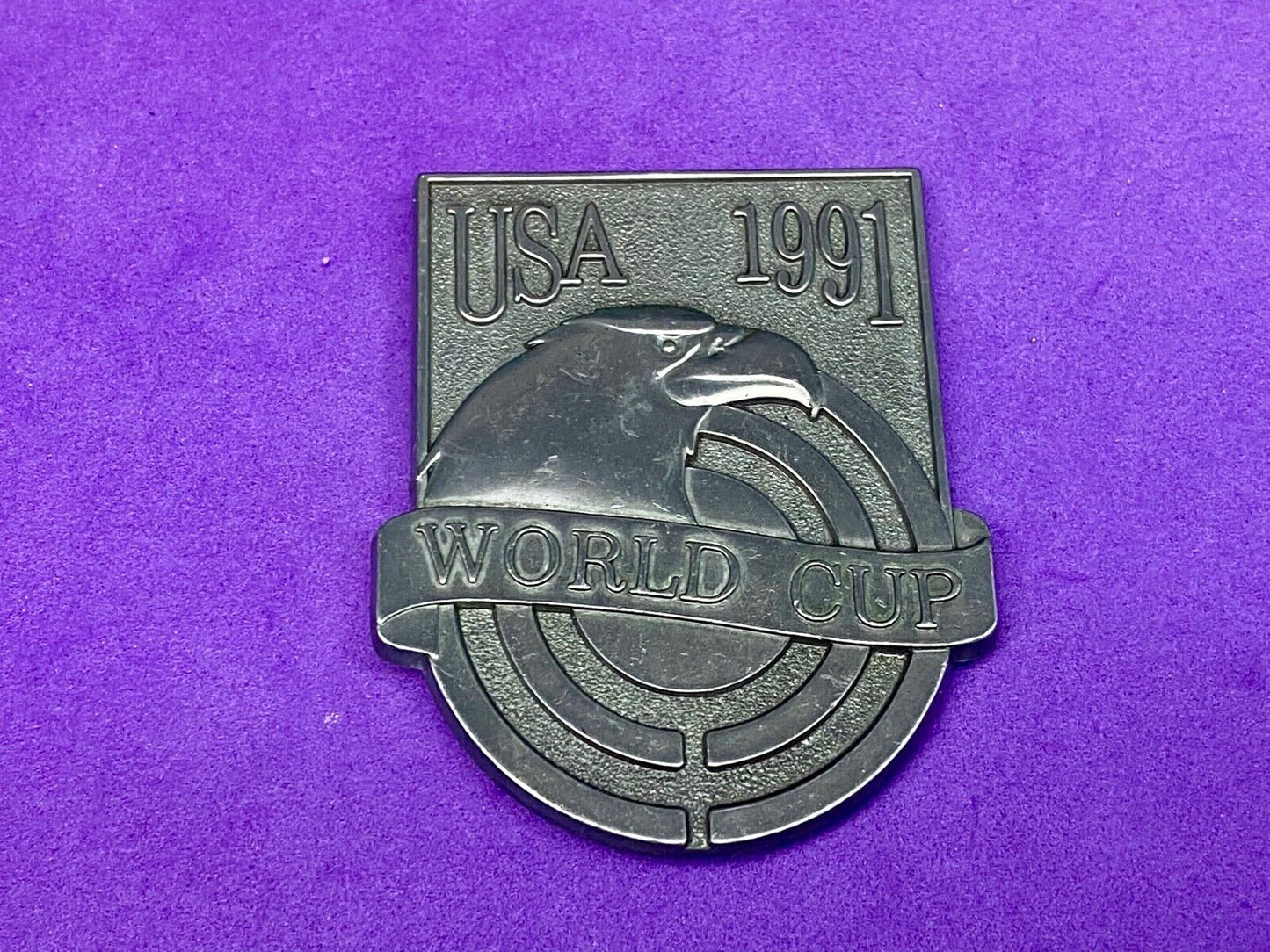 Usa 1991 World Cup Patriotic Eagle On Front, Silver/Pewter Colored Belt Buckle 