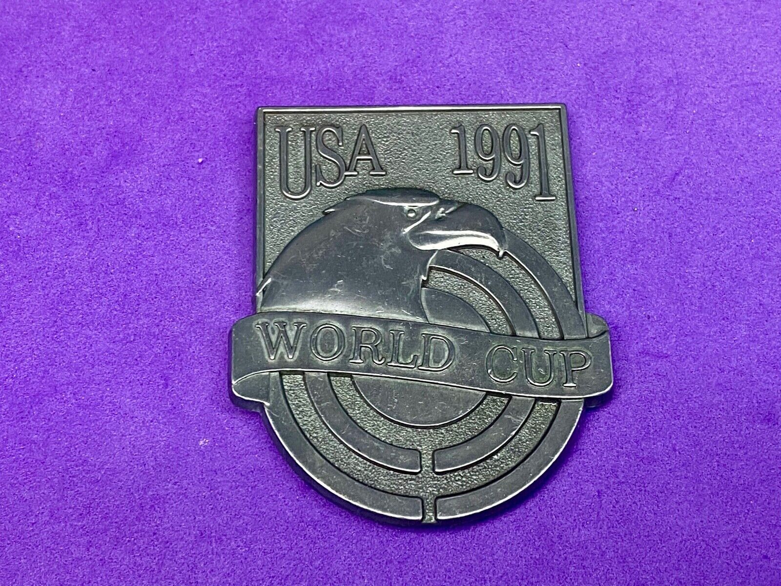 Usa 1991 World Cup Patriotic Eagle On Front, Silver/Pewter Colored Belt Buckle 