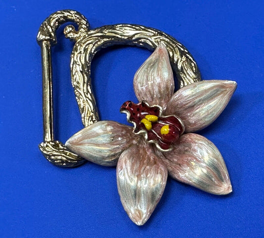 Beautiful flower cutout jeweled brushed enamel cutout belt buckle