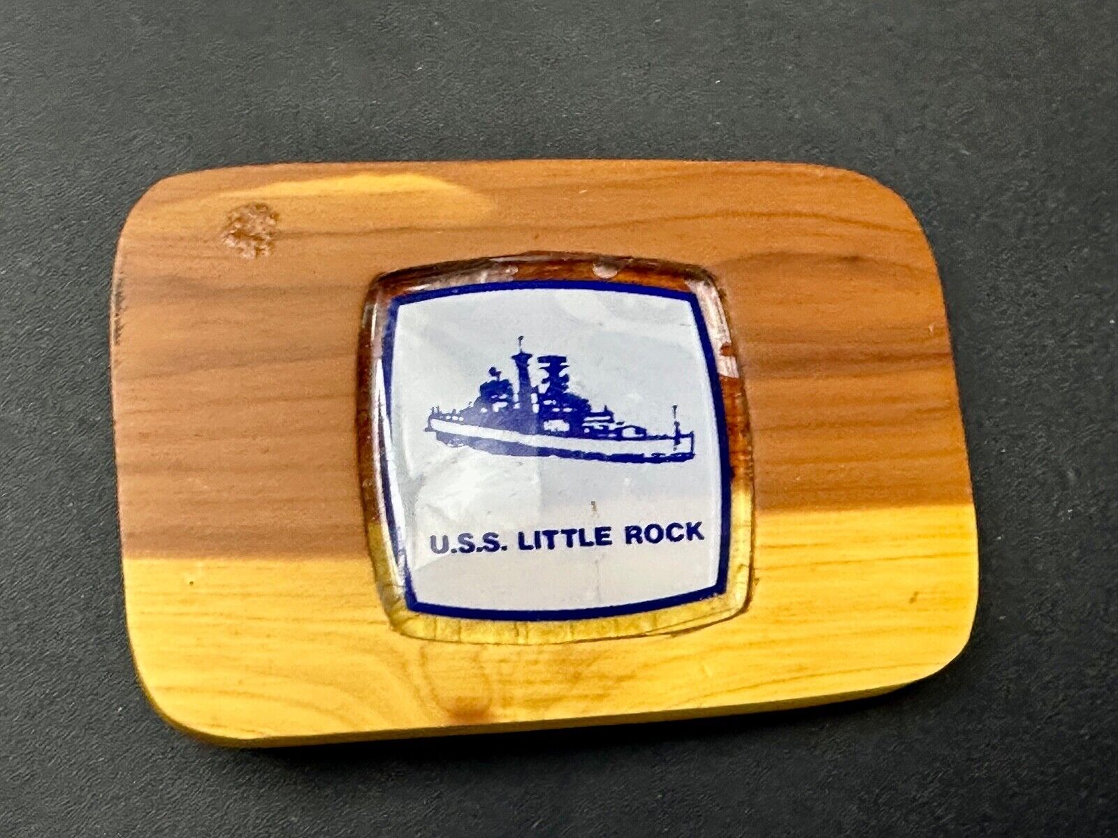U.S.S Little Rock Combat Navy Ship Pin Custom Artisan Inlaid to Wood Belt Buckle