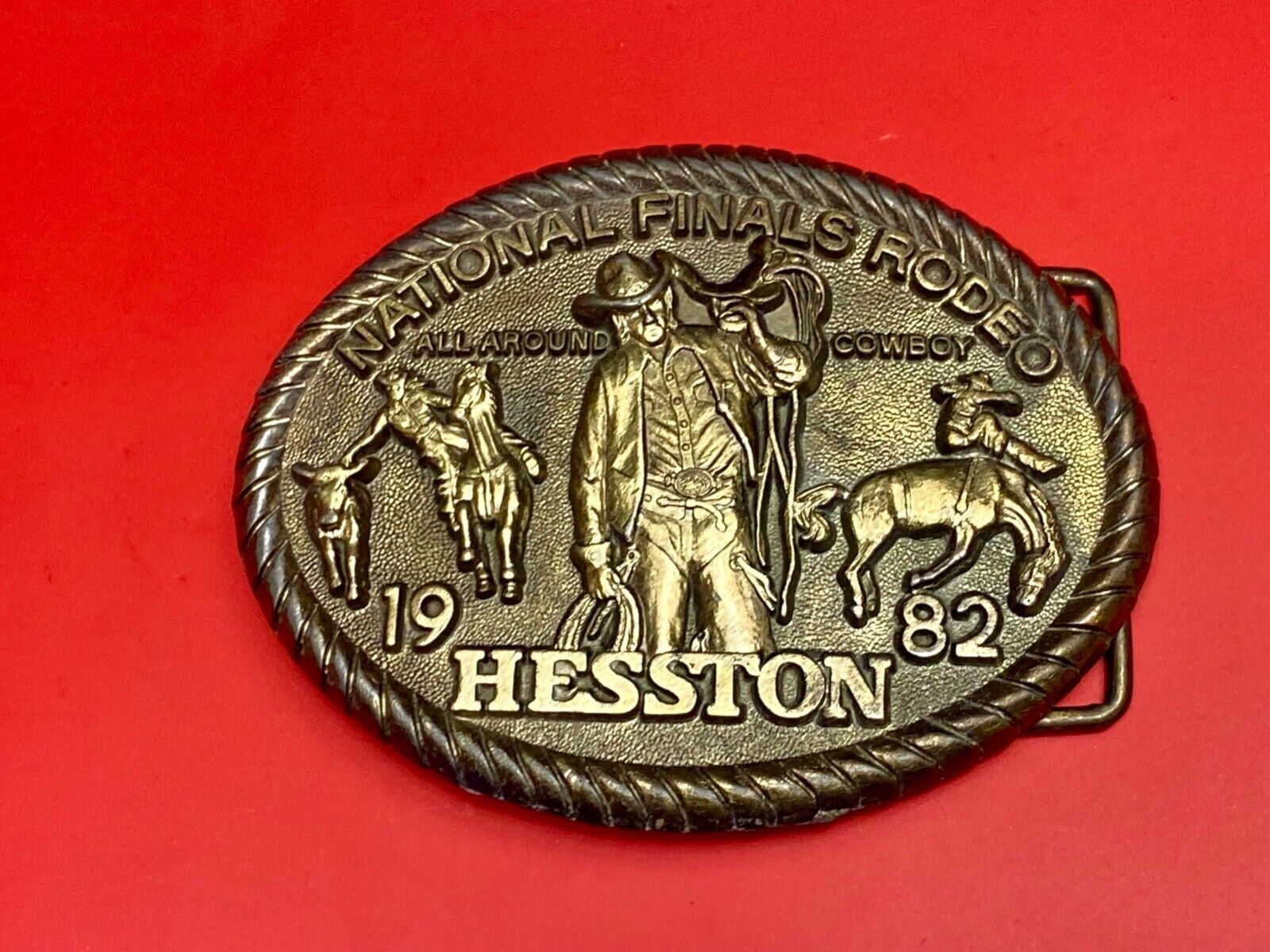 1982 Hesston Eighth edition Nation Finals Rodeo NFR Cowboy western belt buckle