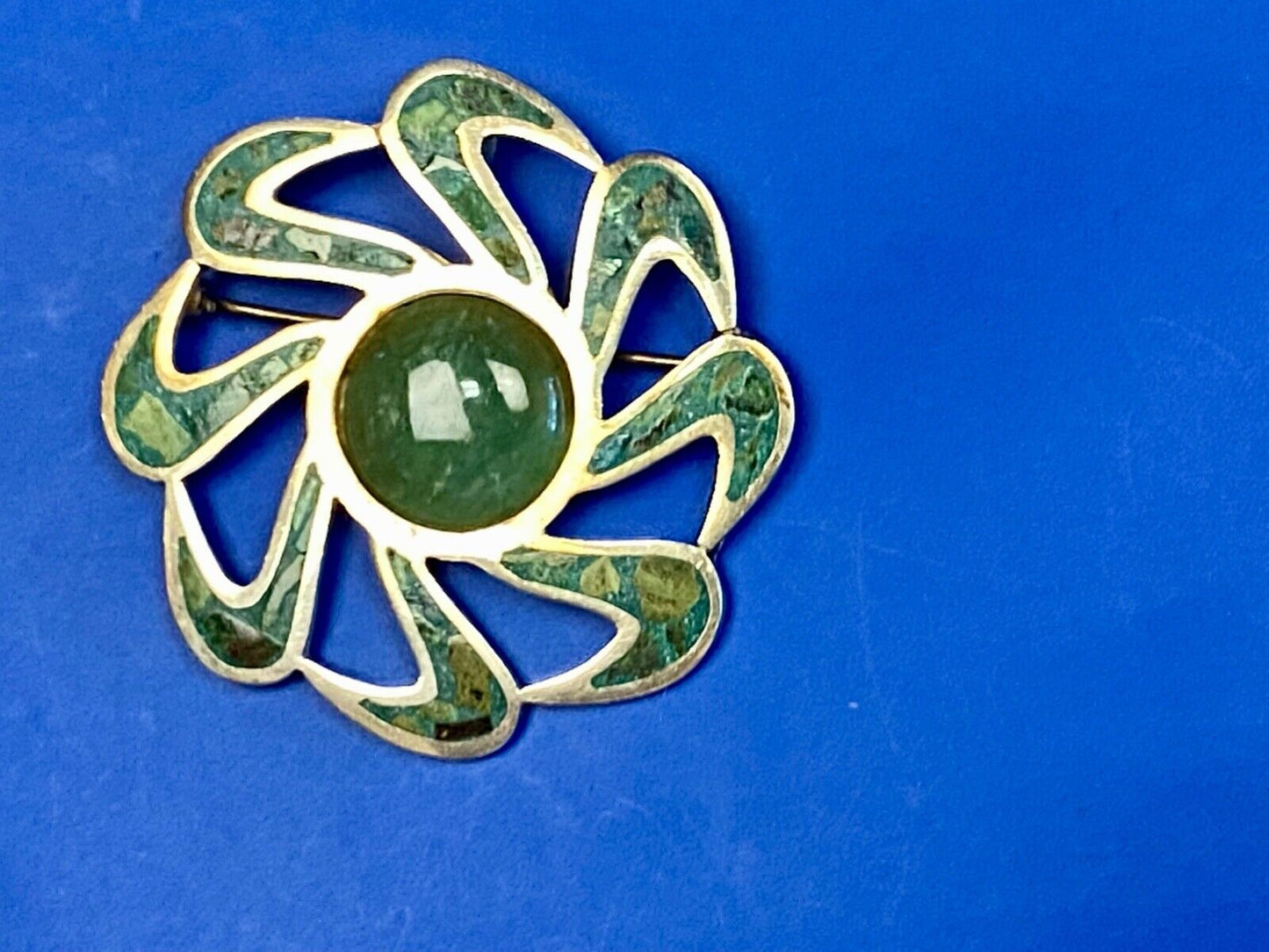 Unique Stone Chip Inlaid 925 Taxco Tr-43 Sterling Mexico Brooch