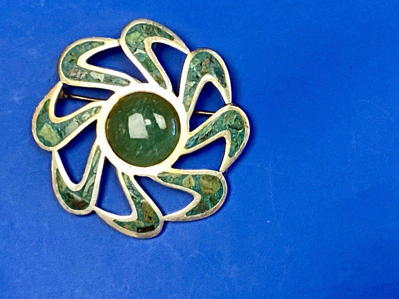 Unique Stone Chip Inlaid 925 Taxco Tr-43 Sterling Mexico Brooch