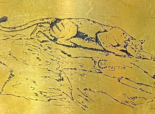 Vintage ART WORK Cat Cougar Tiger drawing Art Belt Buckle by BILL CRAFTON 