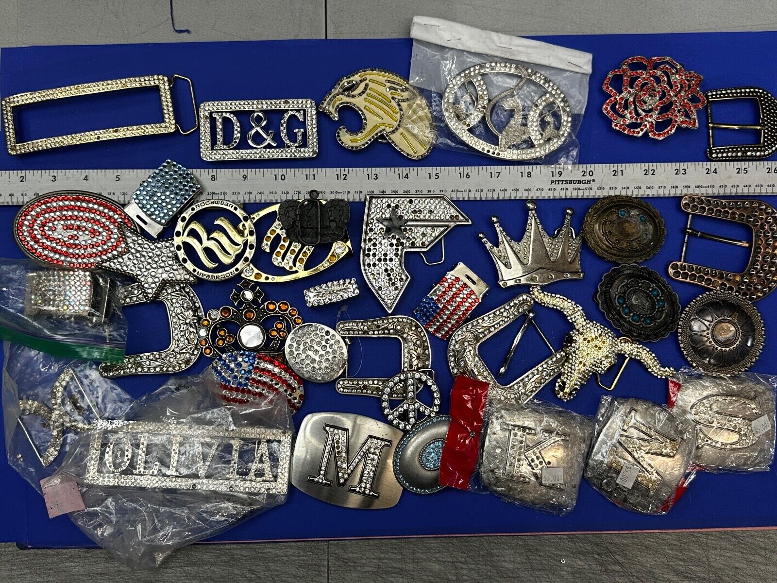 34 Bulk Lot Junk Drawer Grab Bag  to REPAIR Belt Buckle - Missing Rhinestone's
