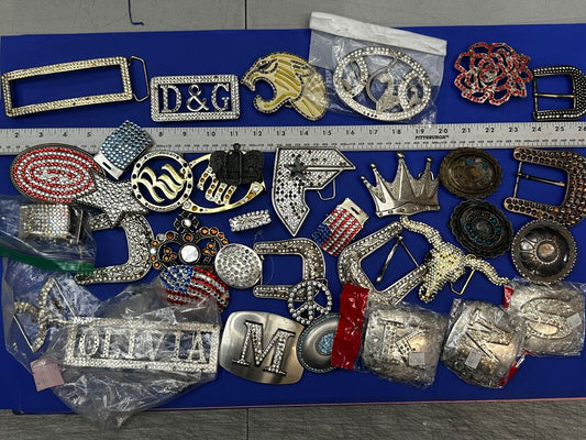 34 Bulk Lot Junk Drawer Grab Bag  to REPAIR Belt Buckle - Missing Rhinestone's